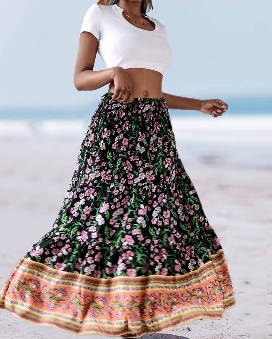 Swing Style Bohemia Ethnic Floral maxi skirt