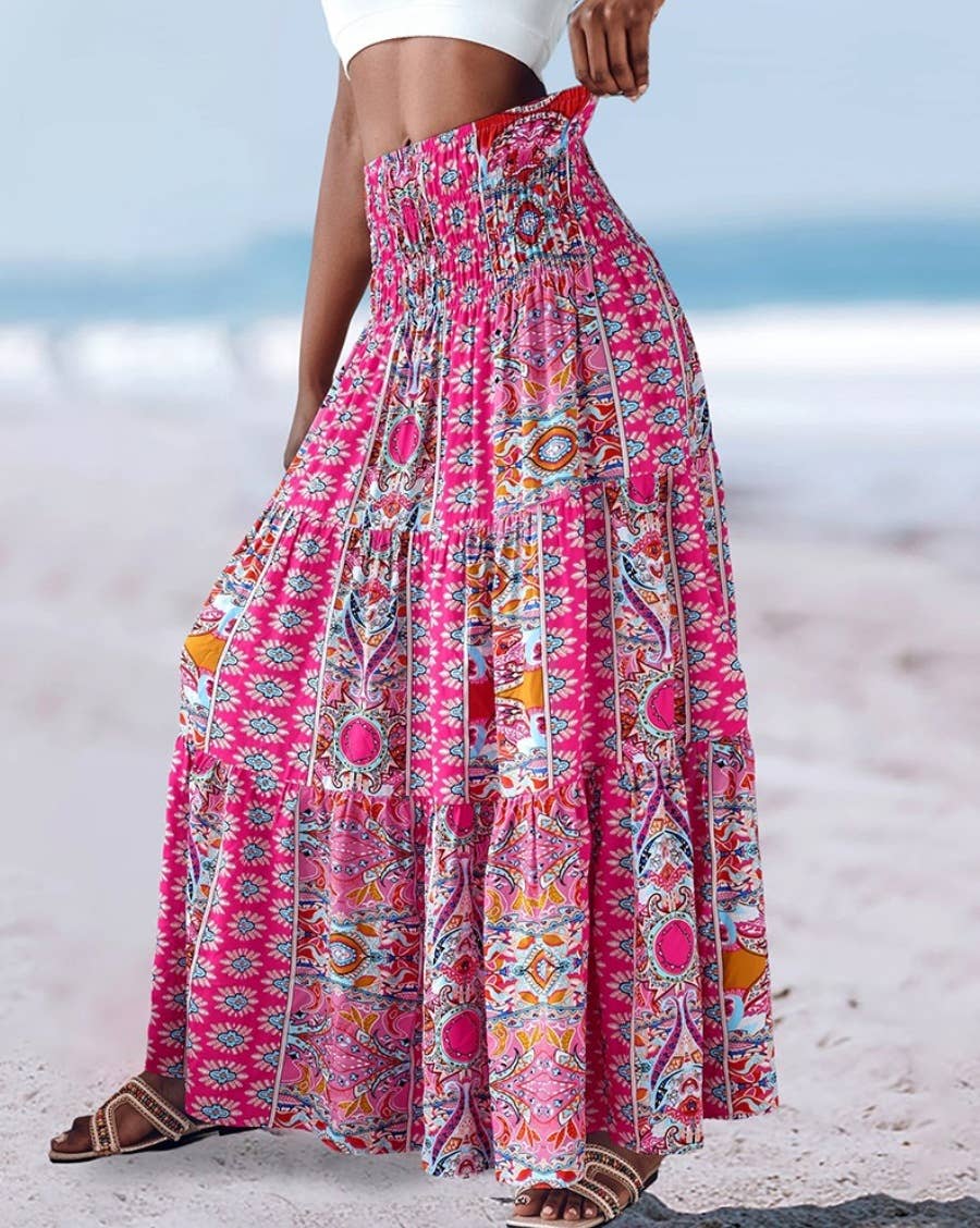 Swing Style Bohemia Ethnic Floral maxi skirt