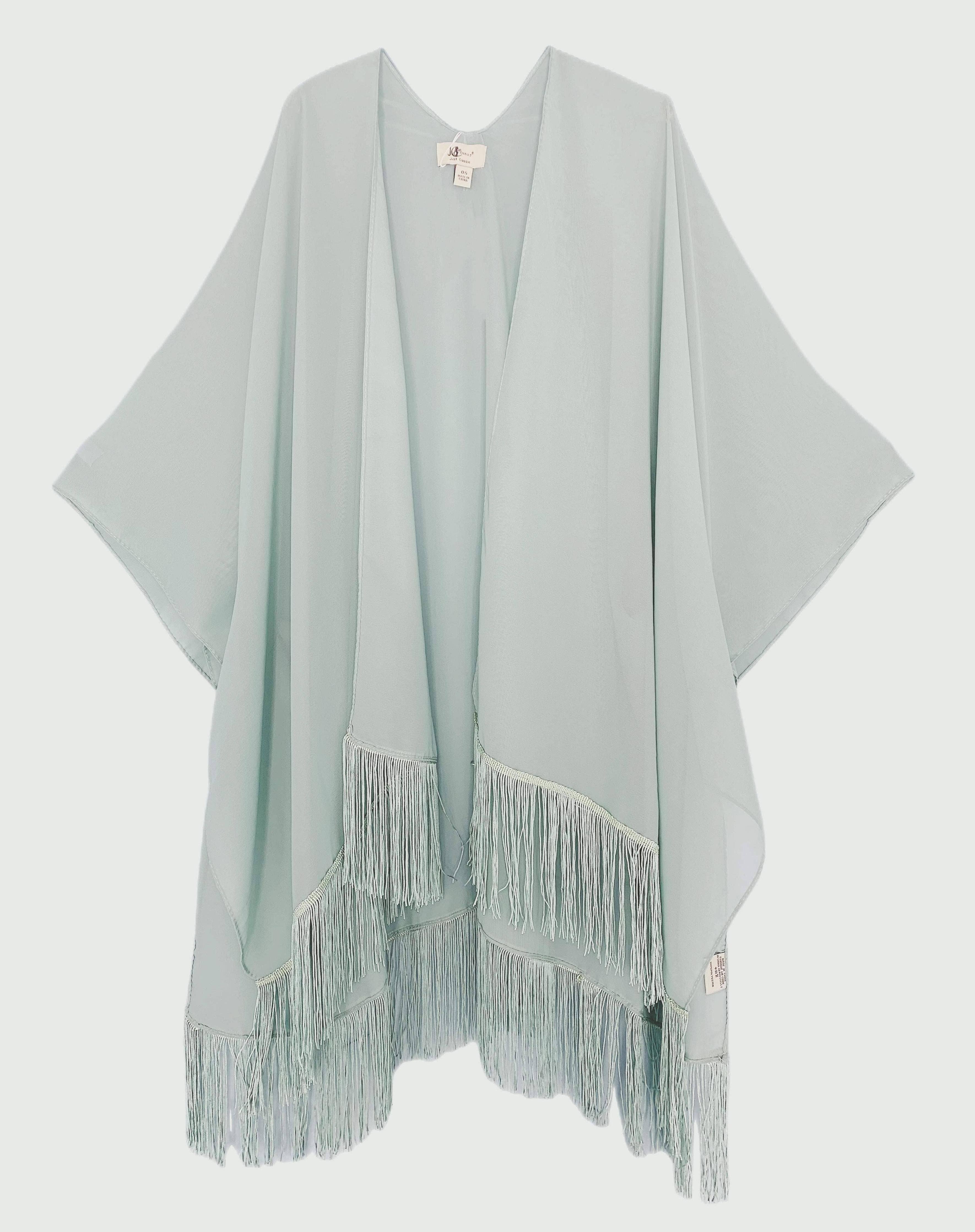 22 Colors-JC070901 Fringe-Detailed Solid Chiffon Kimono