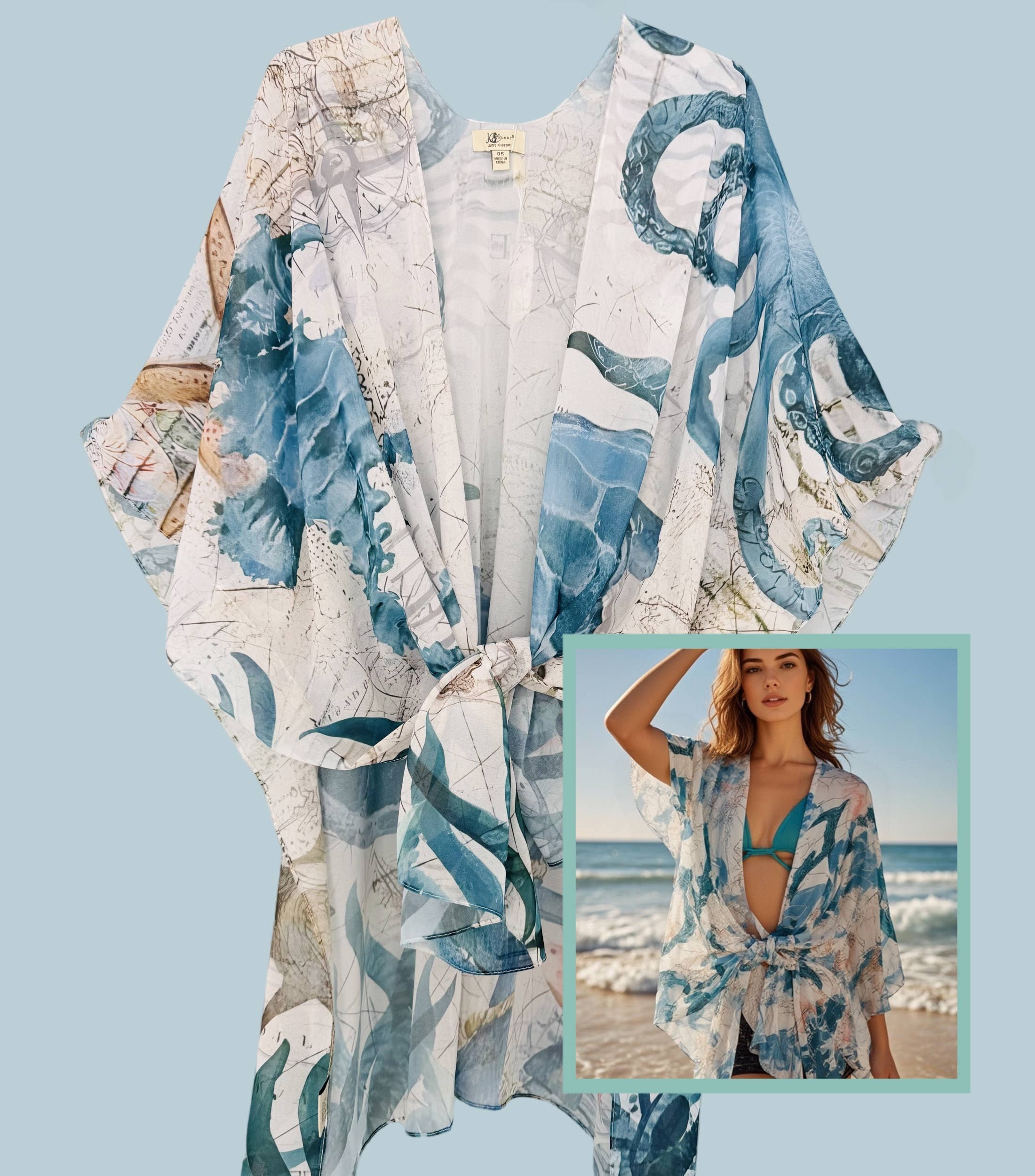 JC071260 Ocean Spirit Kimono – Sea Turtle, Seahorse & Octopus