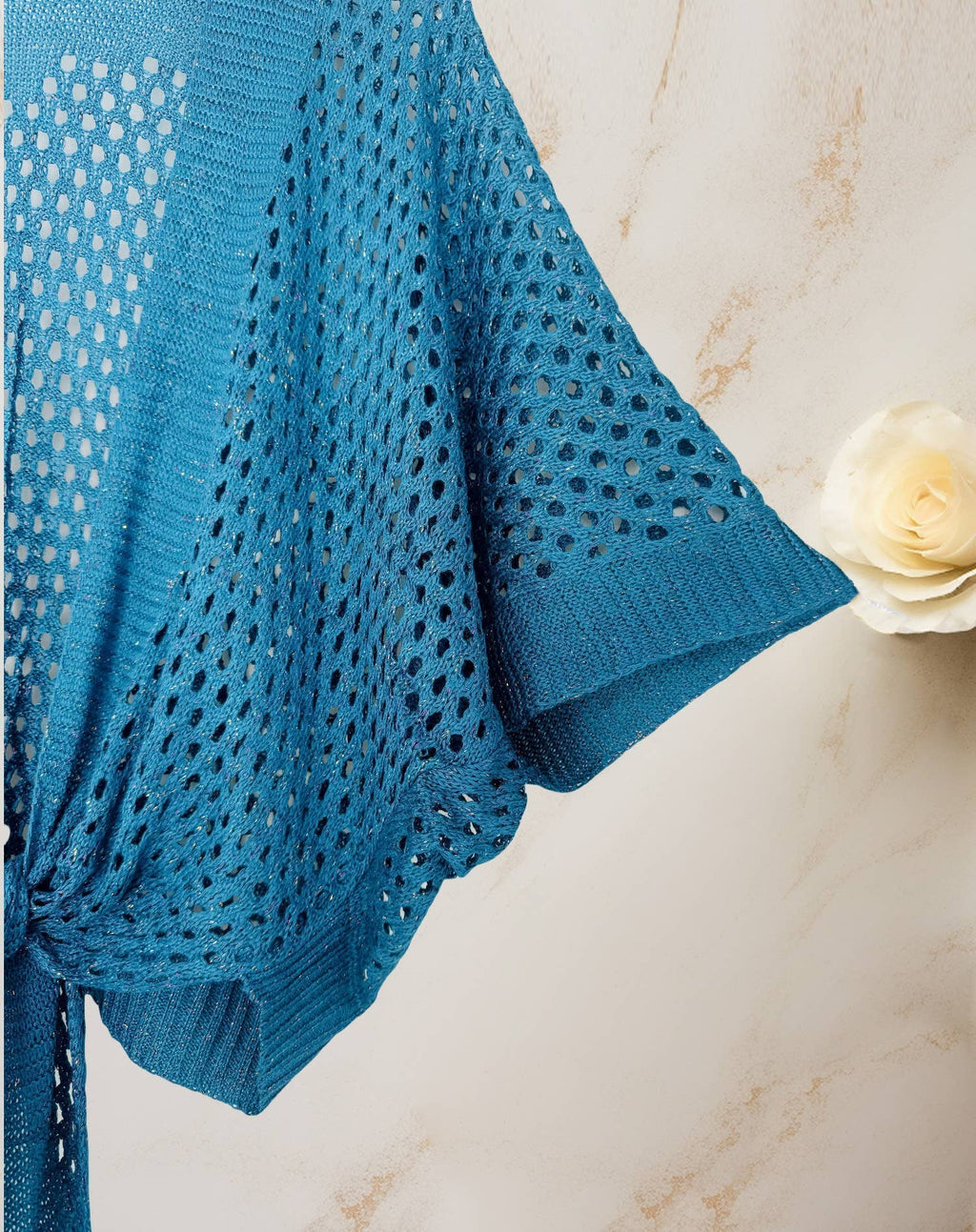 Eyelet Open-Knit cover up Cardigan with Front Tie