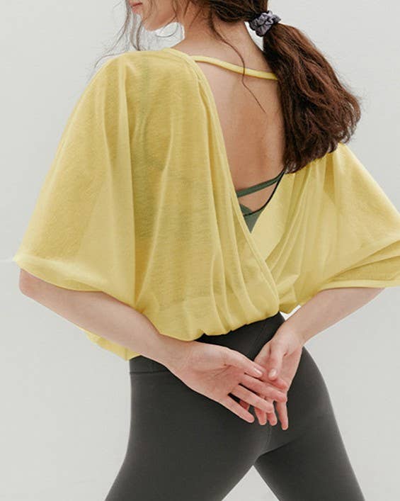 Airy slouchy wrapped cutout back workout cover up top
