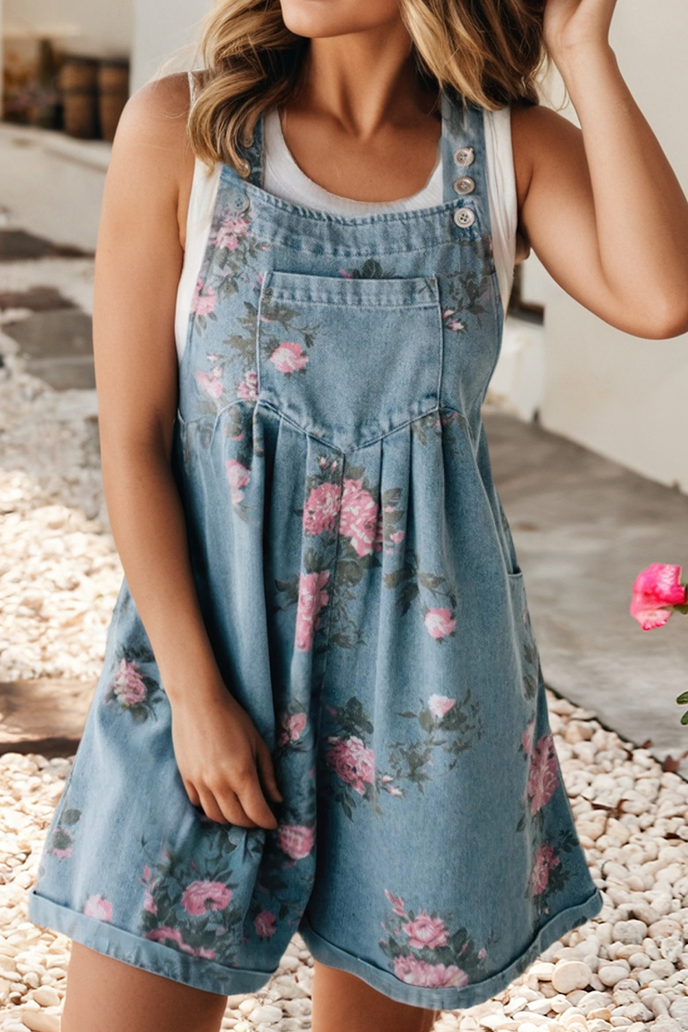 LDC Floral Print Pocket Denim Shortalls