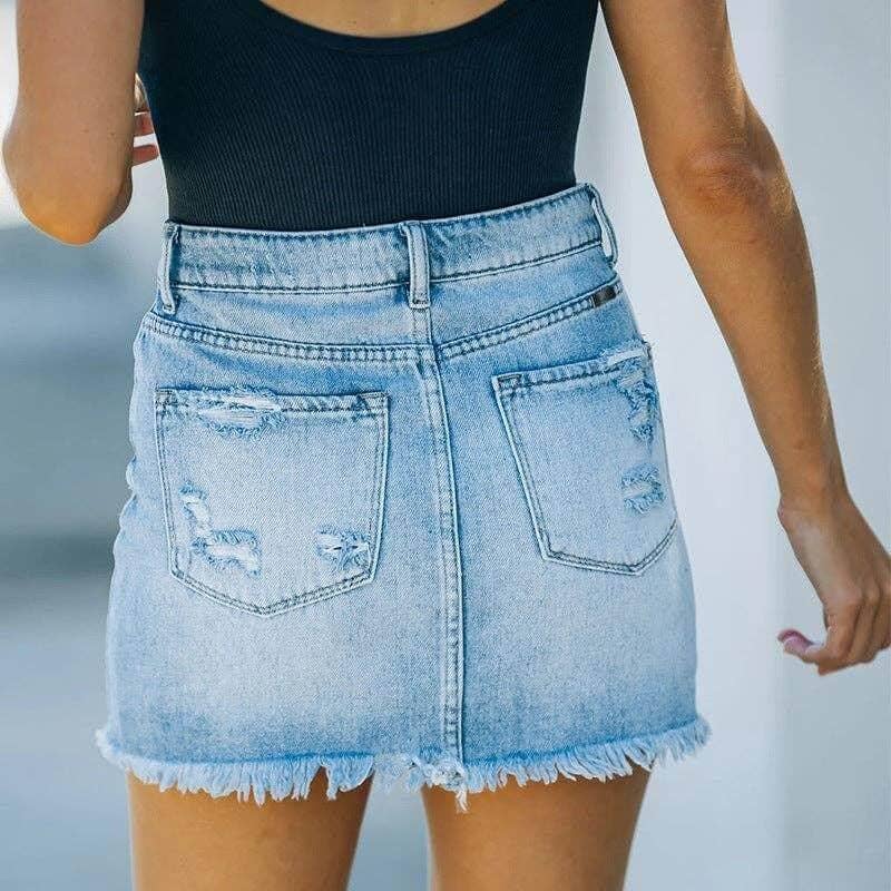 Washed Raw Hem Demin Mini Skirt
