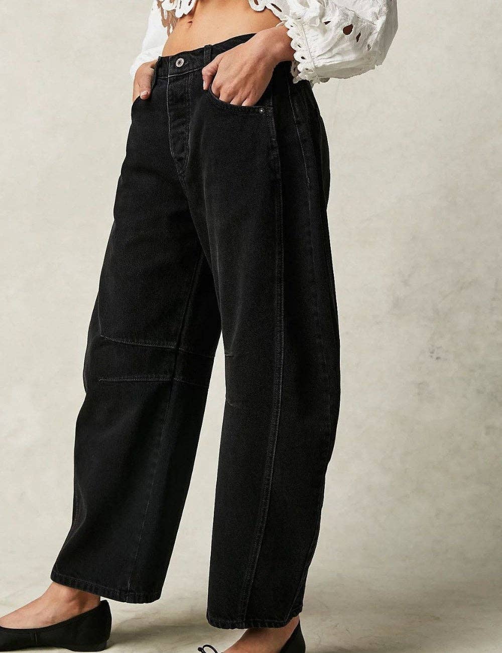 Washed White Mid Rise Loose Barrel Jeans
