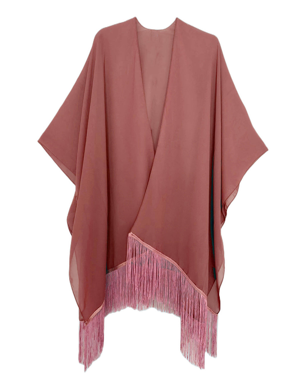 22 Colors-JC070901 Fringe-Detailed Solid Chiffon Kimono