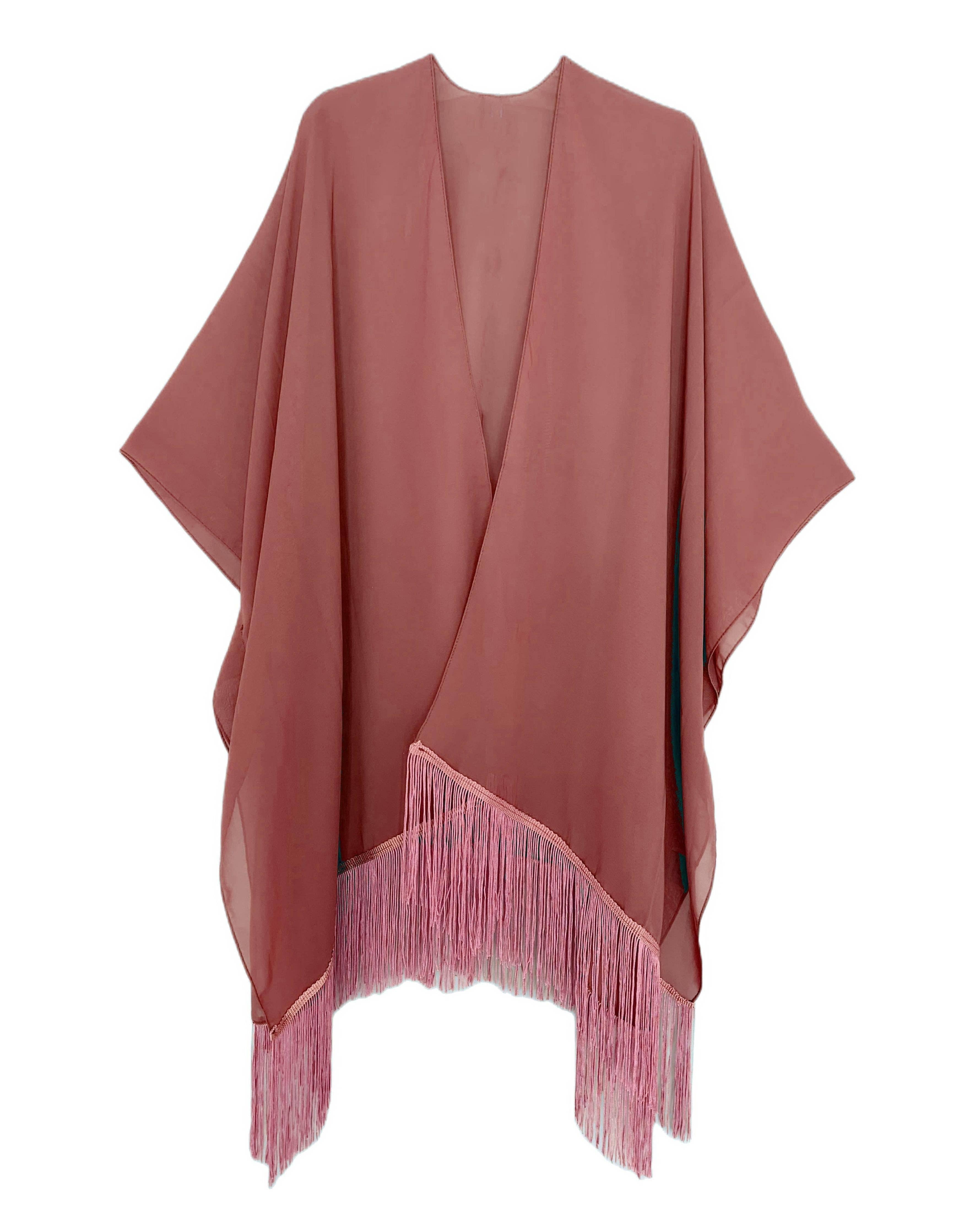 22 Colors-JC070901 Fringe-Detailed Solid Chiffon Kimono