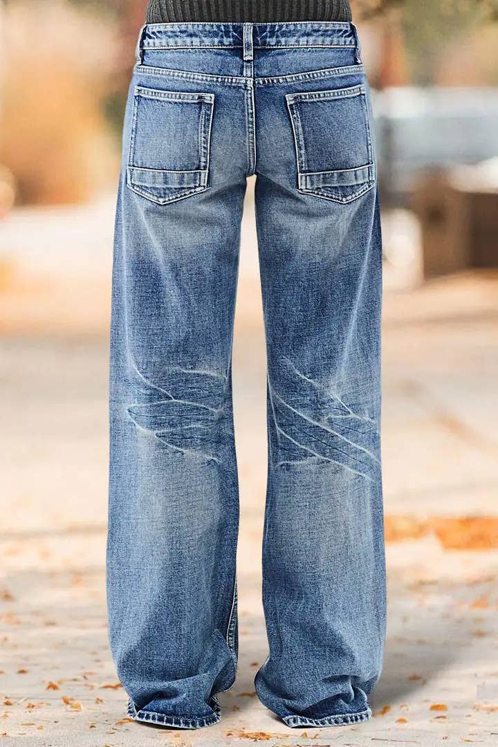 Loose high-waisted wide-leg straight-leg pants