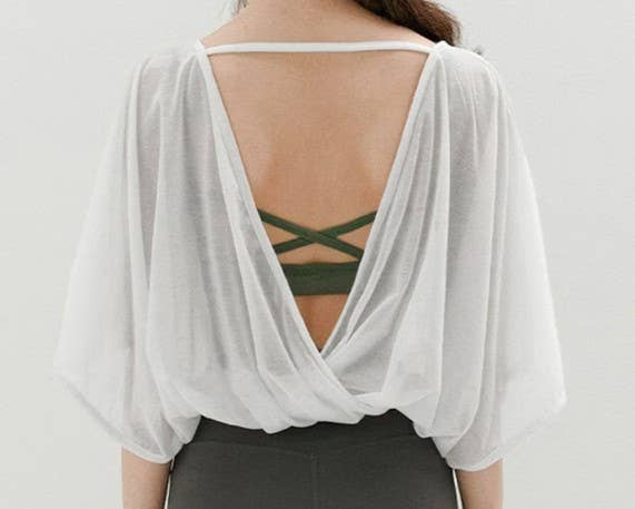 Airy slouchy wrapped cutout back workout cover up top
