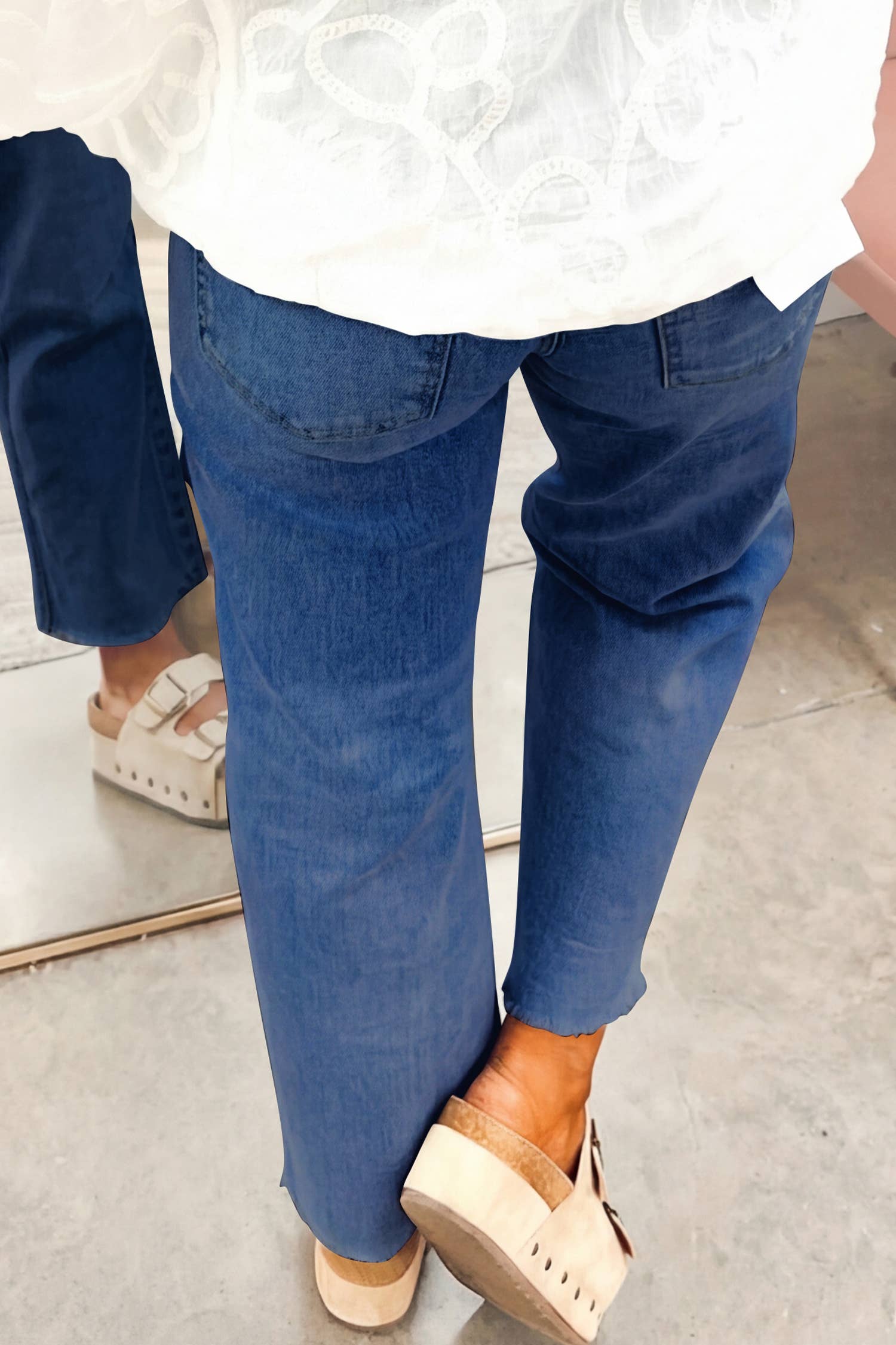 Solid Frayed Regular Cropped Light Wash Denim Jeans 4-4X