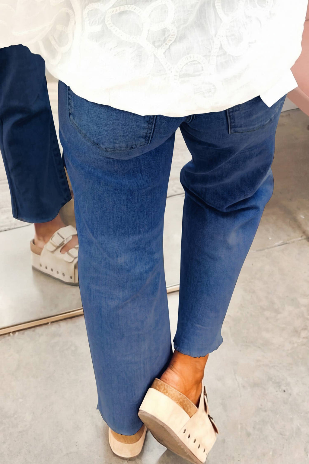 Solid Frayed Regular Cropped Light Wash Denim Jeans 4-4X