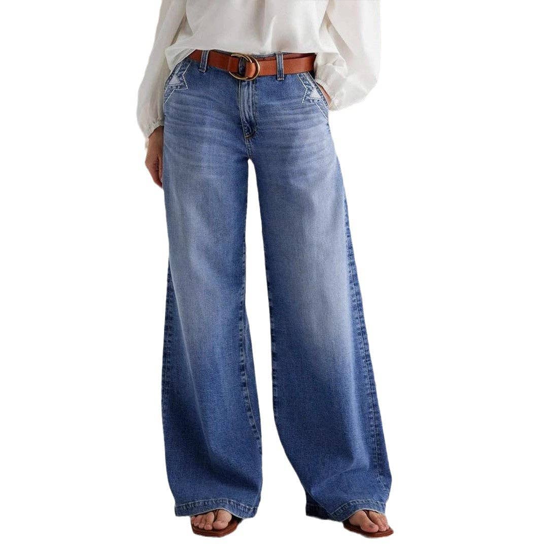 Vintage Washed Straight Leg Simple Jeans DP25A490