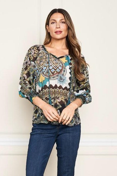 Paparazzi Long Sleeve Paisley Print Novelty Peasant Top