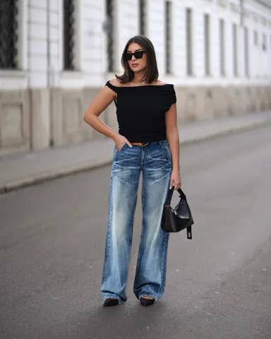 Loose high-waisted wide-leg straight-leg pants