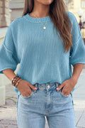 Exposed Seam Detail Half Sleeve Loose Sweater