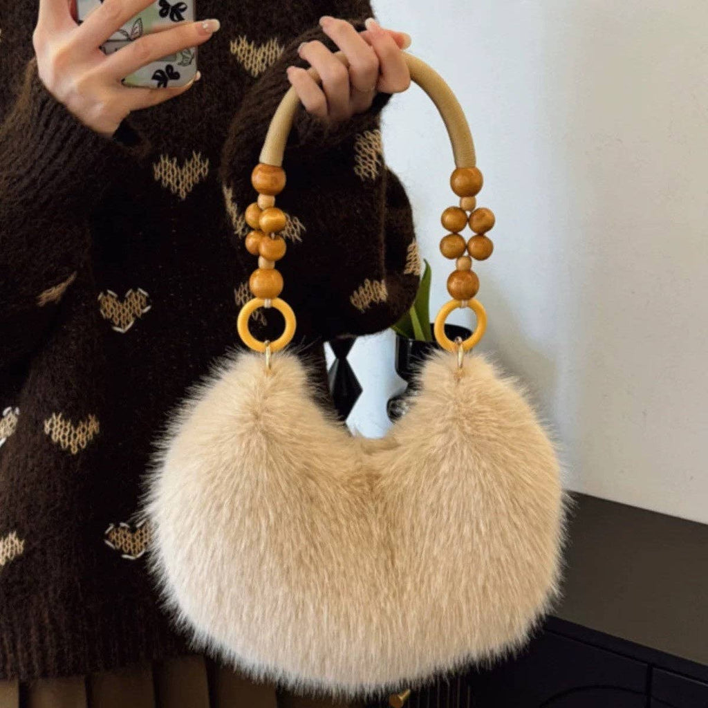 Winter Solid Soft Fluffy Underarm Handbag MK2BLW6W10BBG700