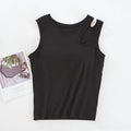 Shoulder cutout round neck rib knit built-in bra tank top