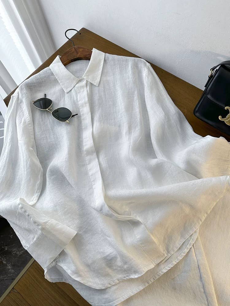 Cotton linen blend button down shirt