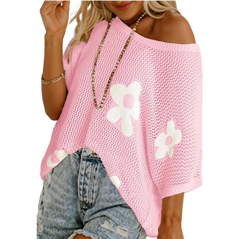 Boho Summer Chic Flower Crochet Hollow Knit Top