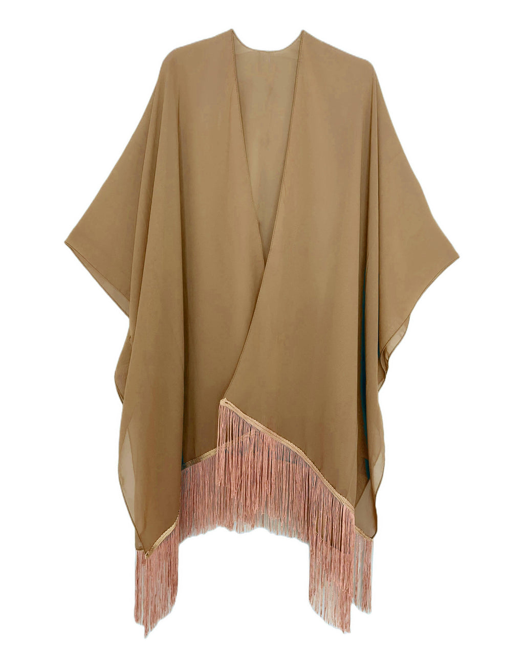 22 Colors-JC070901 Fringe-Detailed Solid Chiffon Kimono