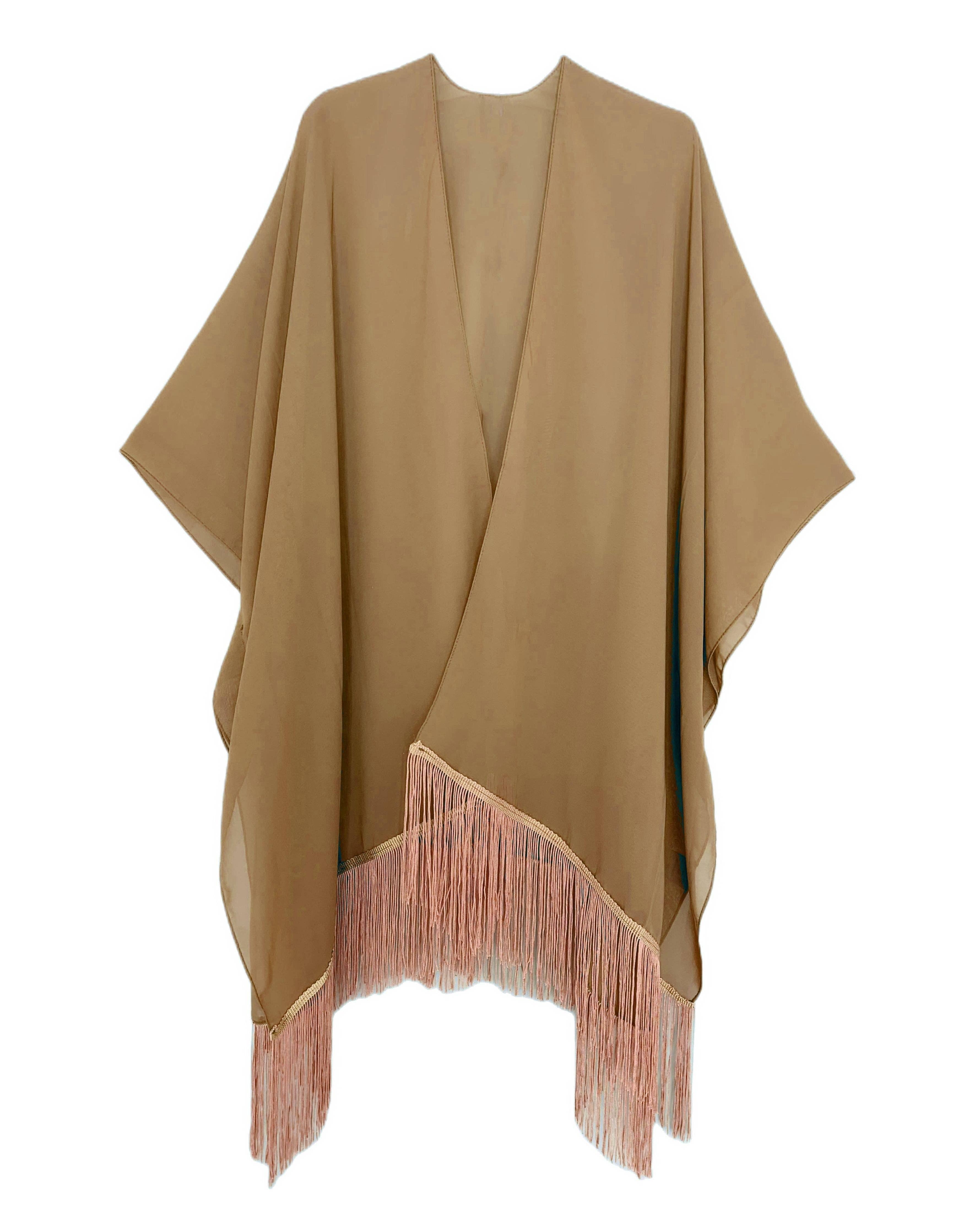 22 Colors-JC070901 Fringe-Detailed Solid Chiffon Kimono