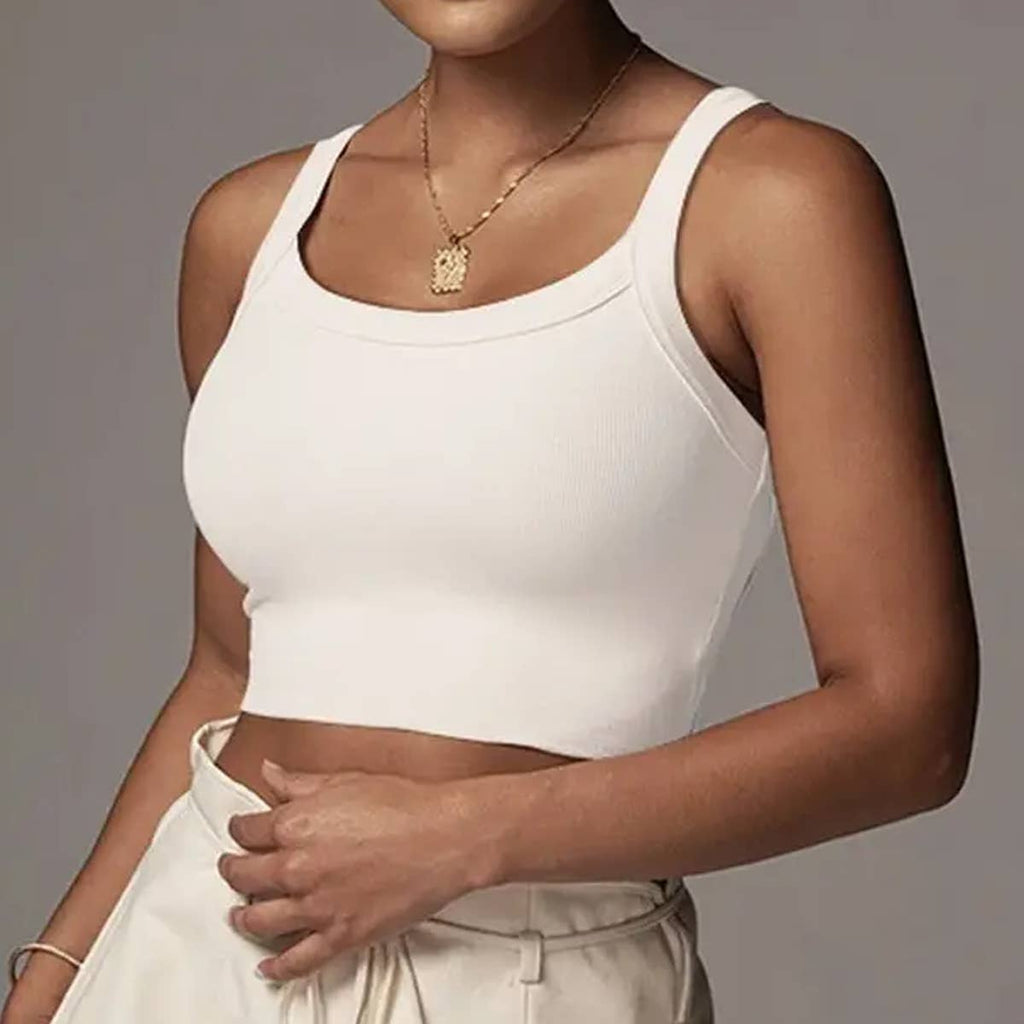 U-neck thread knit solid color short crop slim-fit vest