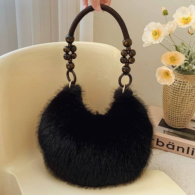 Winter Solid Soft Fluffy Underarm Handbag MK2BLW6W10BBG700
