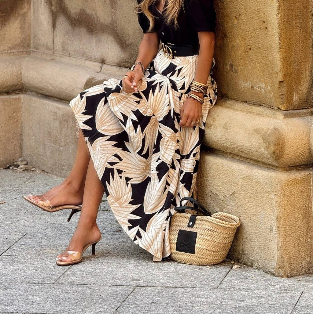 Vintage Print Elasticated Waisted Casual Skirt