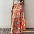 Beach Boho Floral Paisley Smocked Waistband Maxi Skirt