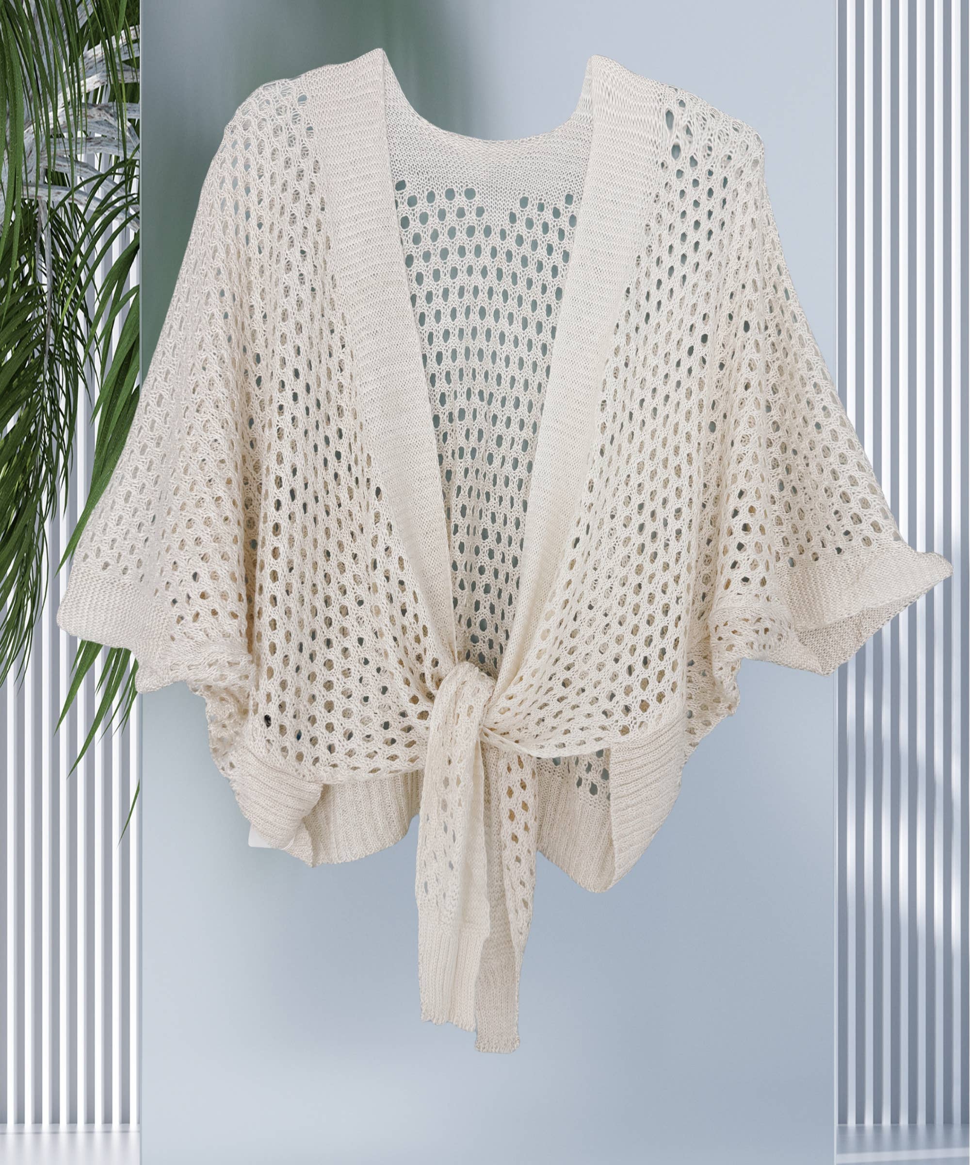 Eyelet Open-Knit cover up Cardigan with Front Tie