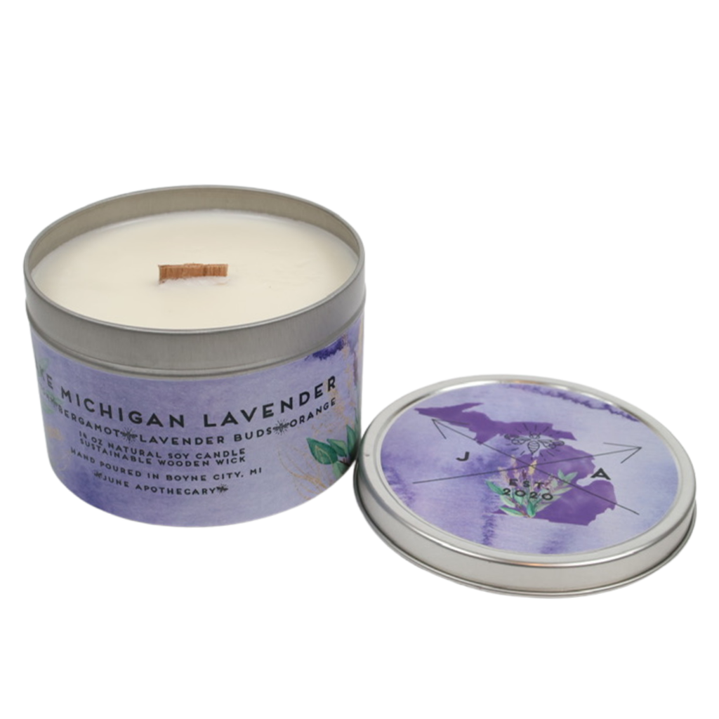 Lake Michigan Lavender Wooden Wick 11 oz Tin Candle