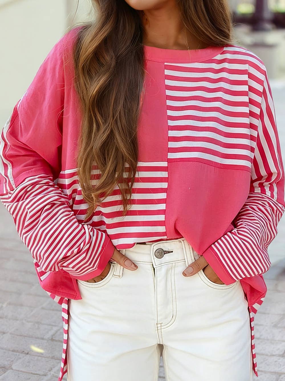 Pink Stripe Long Sleeve Top