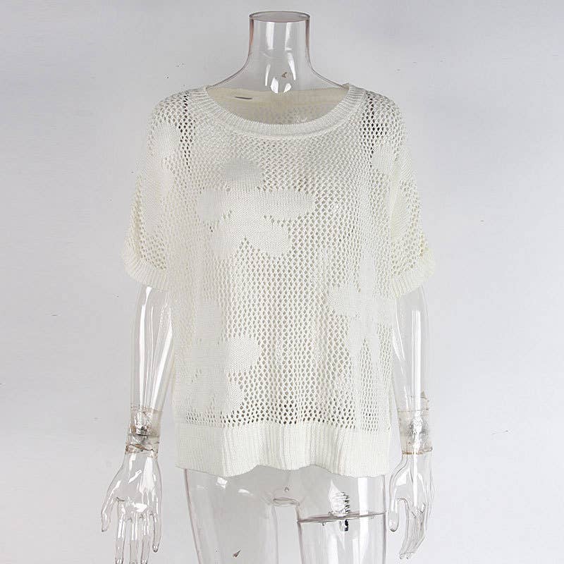 Boho Summer Chic Flower Crochet Hollow Knit Top