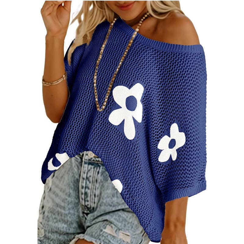 Boho Summer Chic Flower Crochet Hollow Knit Top