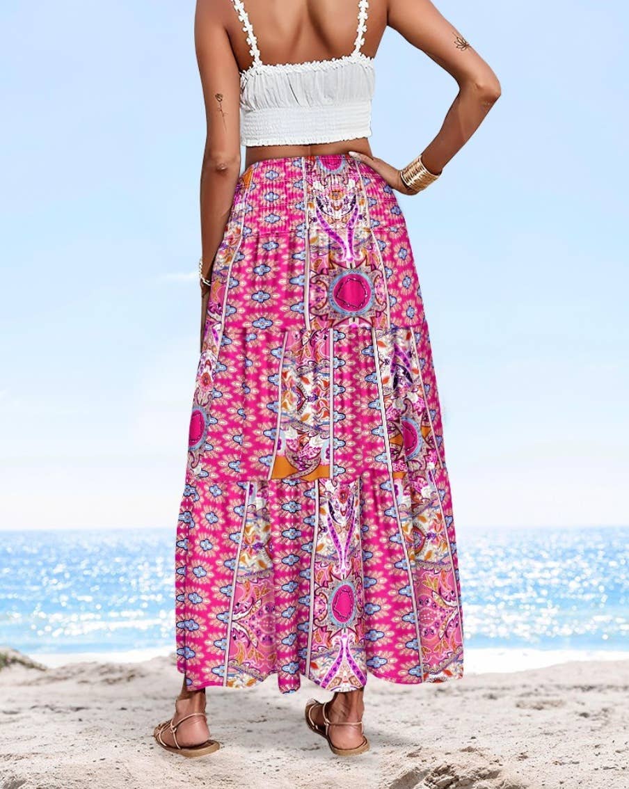 Swing Style Bohemia Ethnic Floral maxi skirt