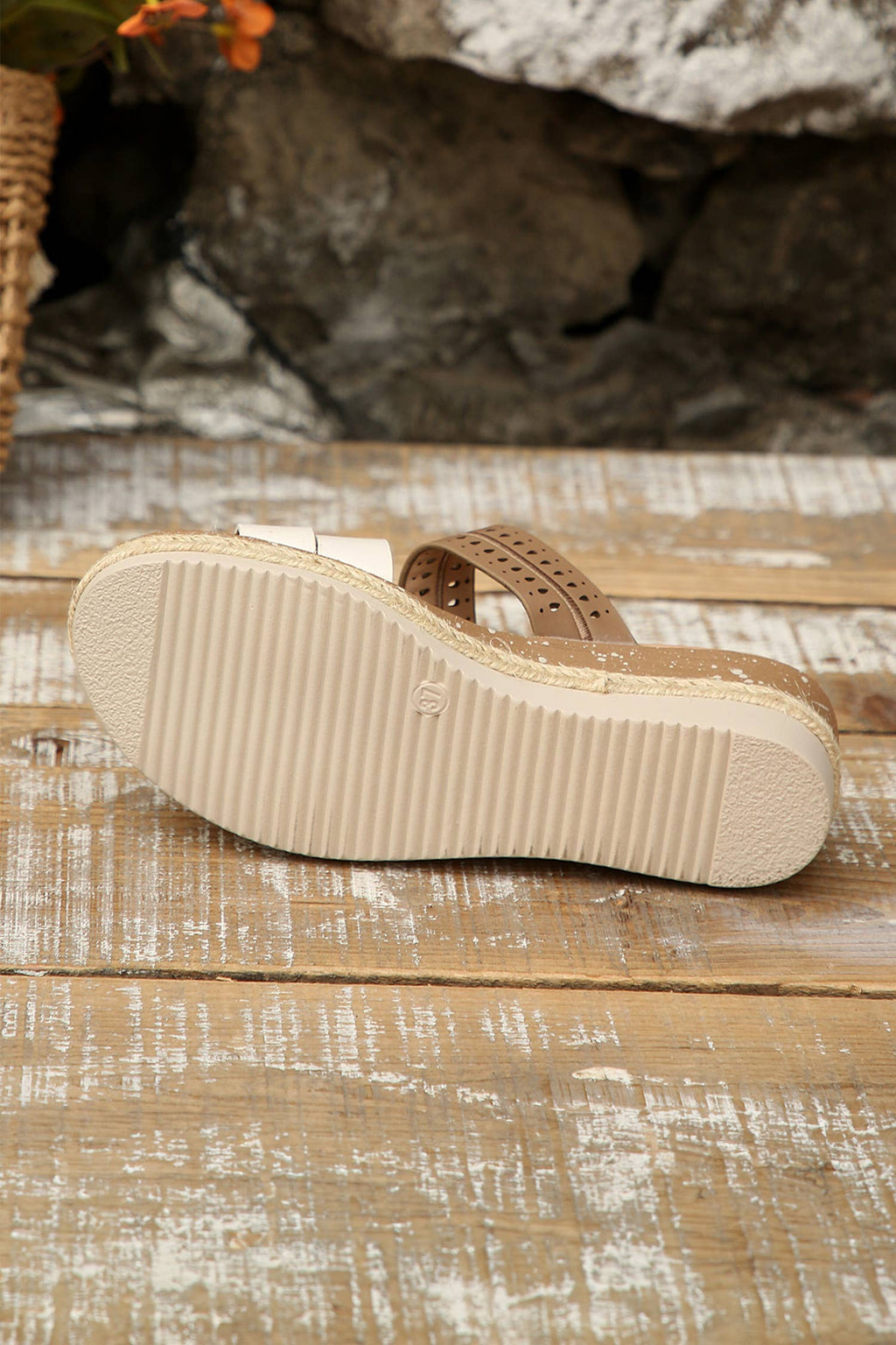 Tan Khaki Platform Wedge Sandals shoe