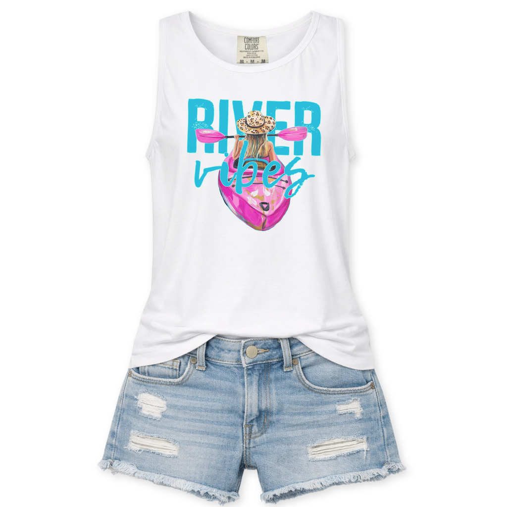 River Vibes Summer Graphic Comfort Colors Tank Top