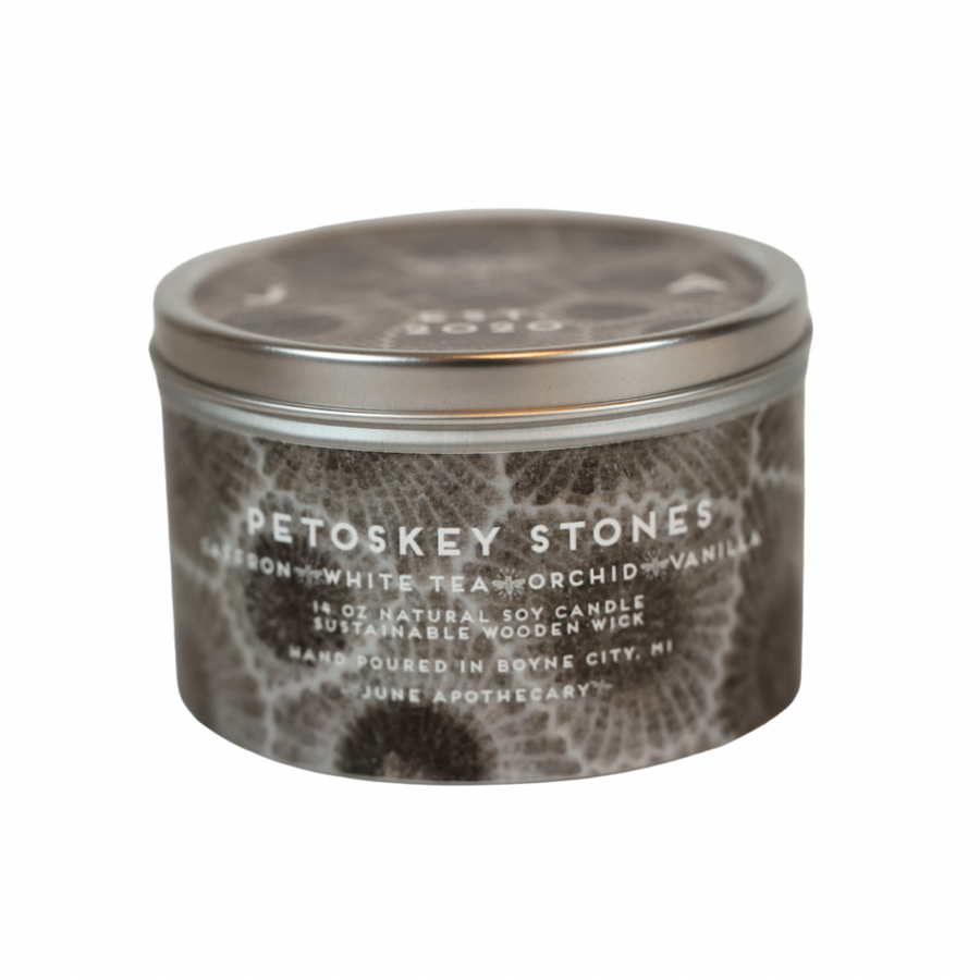 Petoskey Stones® Wooden Wick 11oz Tin Candle- Michigan