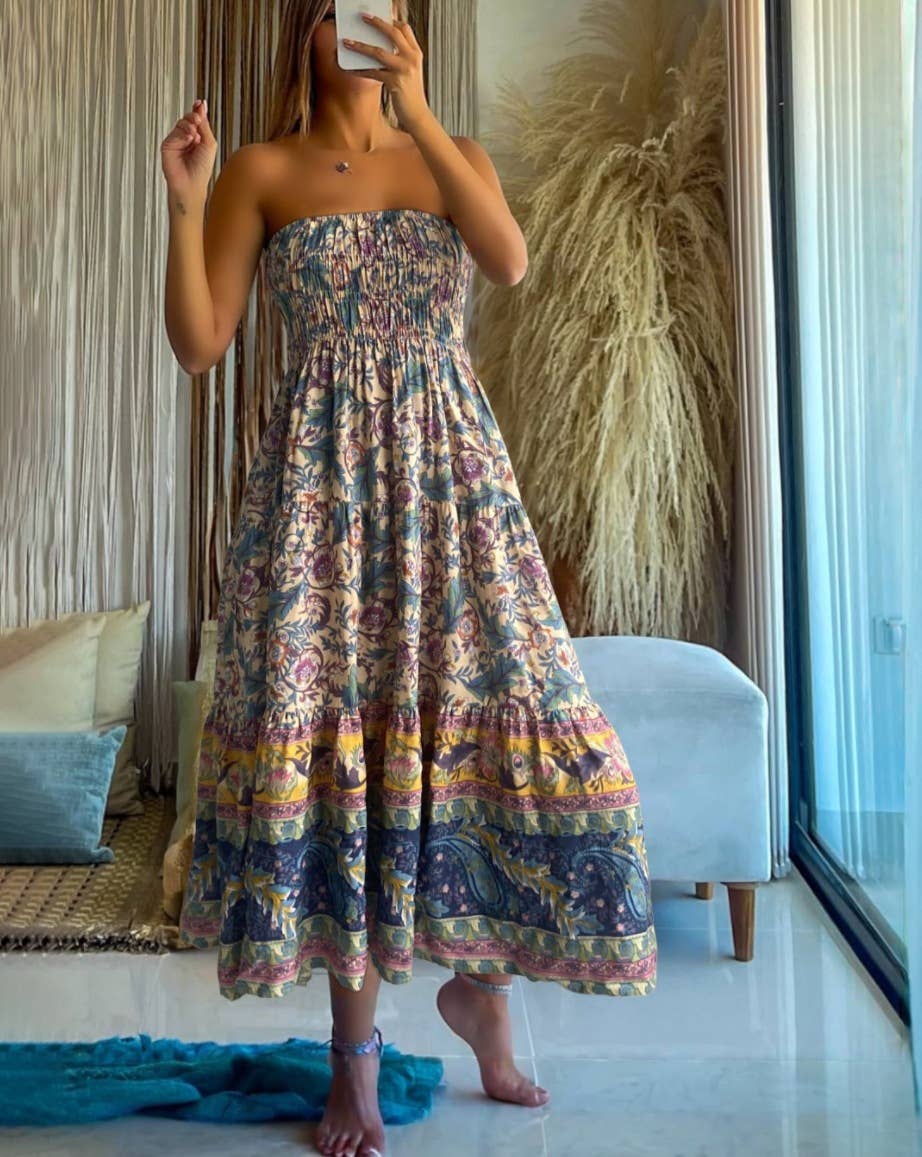 Swing Style Bohemia Ethnic Floral maxi skirt