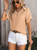 Plisse Button Up Short Sleeve Shirt G5-TP7006
