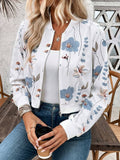 Floral Zip Up Bomber Jacket with Ribbed Trim