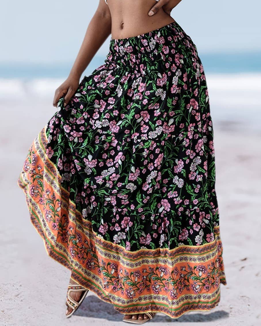 Swing Style Bohemia Ethnic Floral maxi skirt