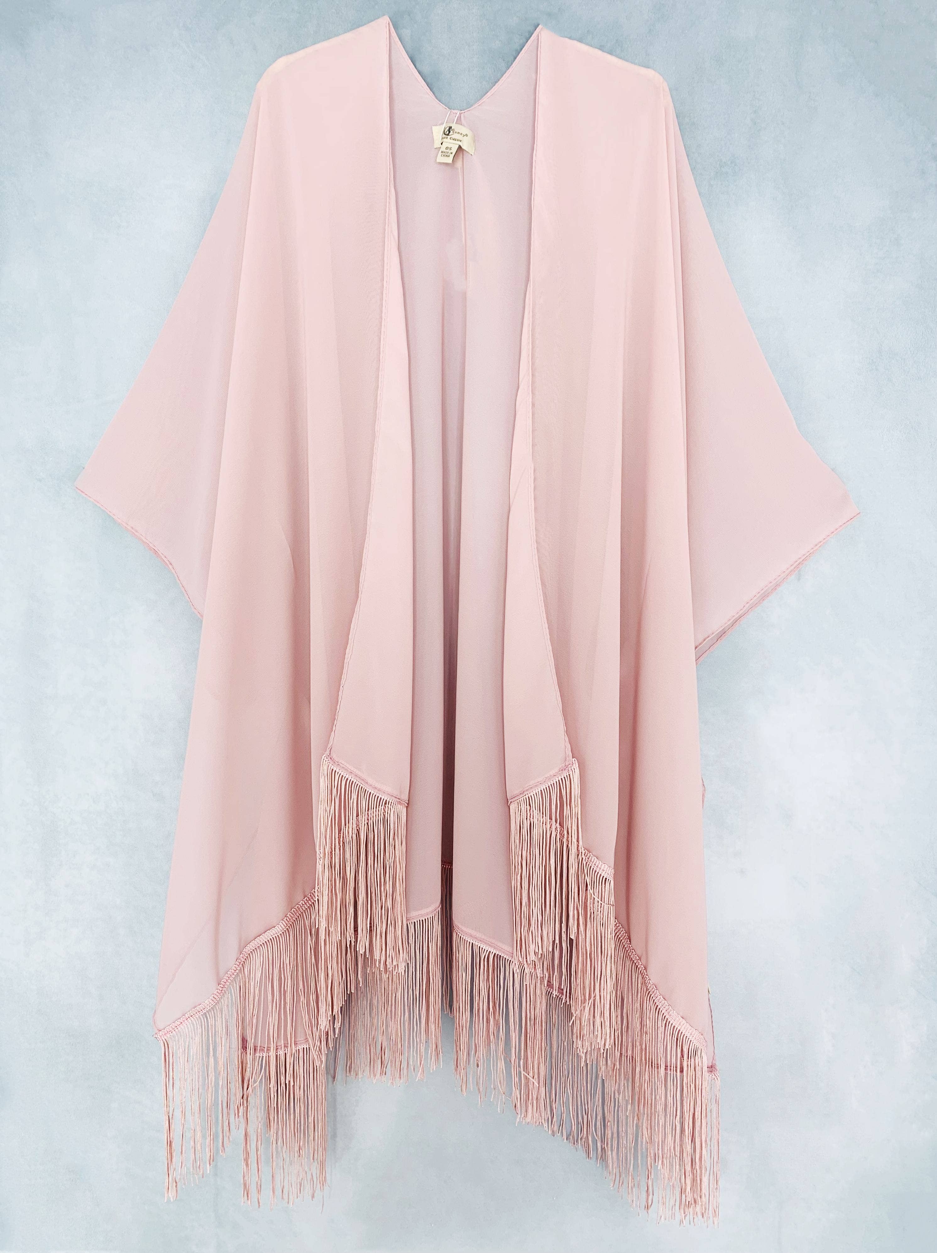 22 Colors-JC070901 Fringe-Detailed Solid Chiffon Kimono