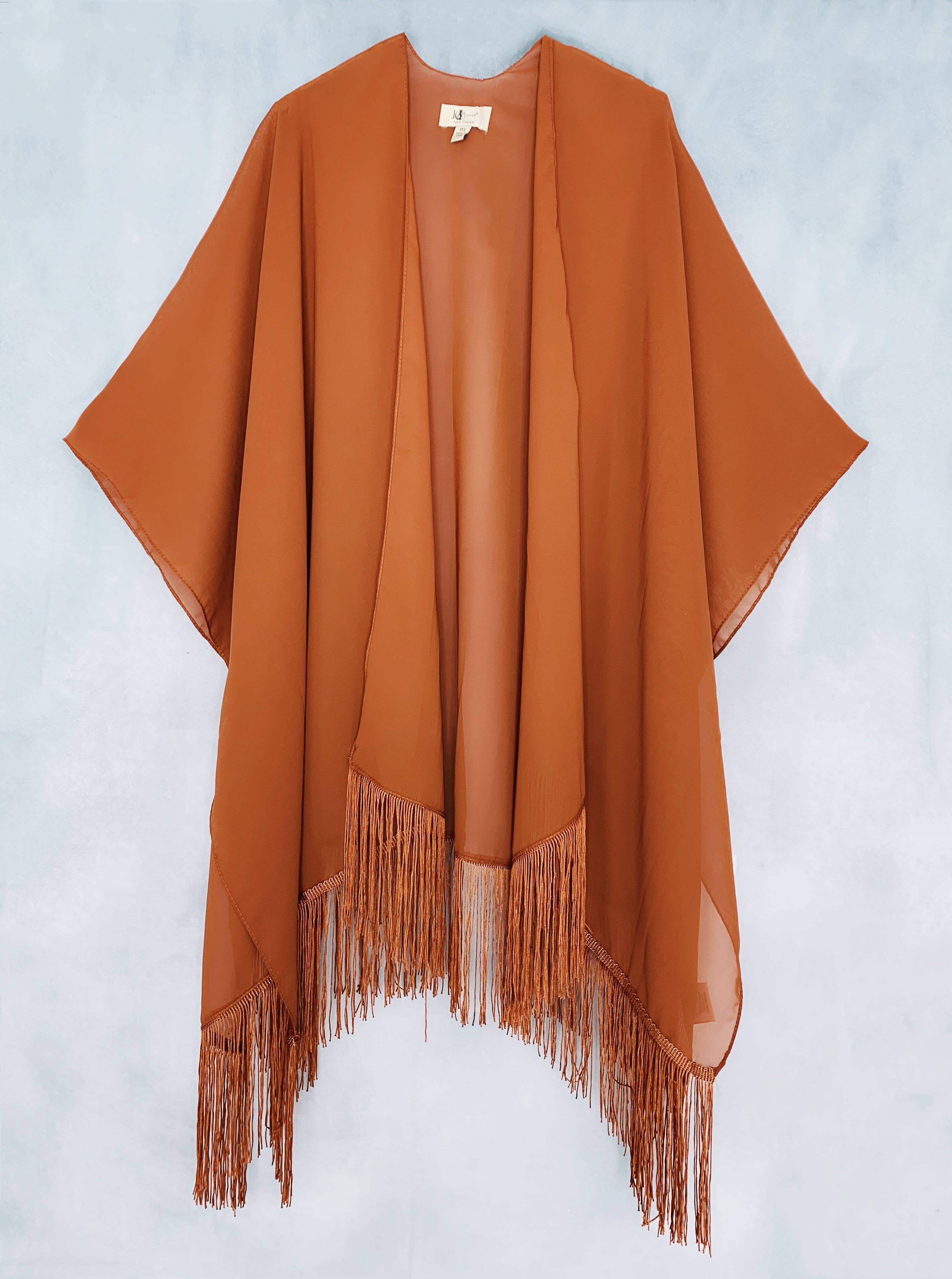 22 Colors-JC070901 Fringe-Detailed Solid Chiffon Kimono