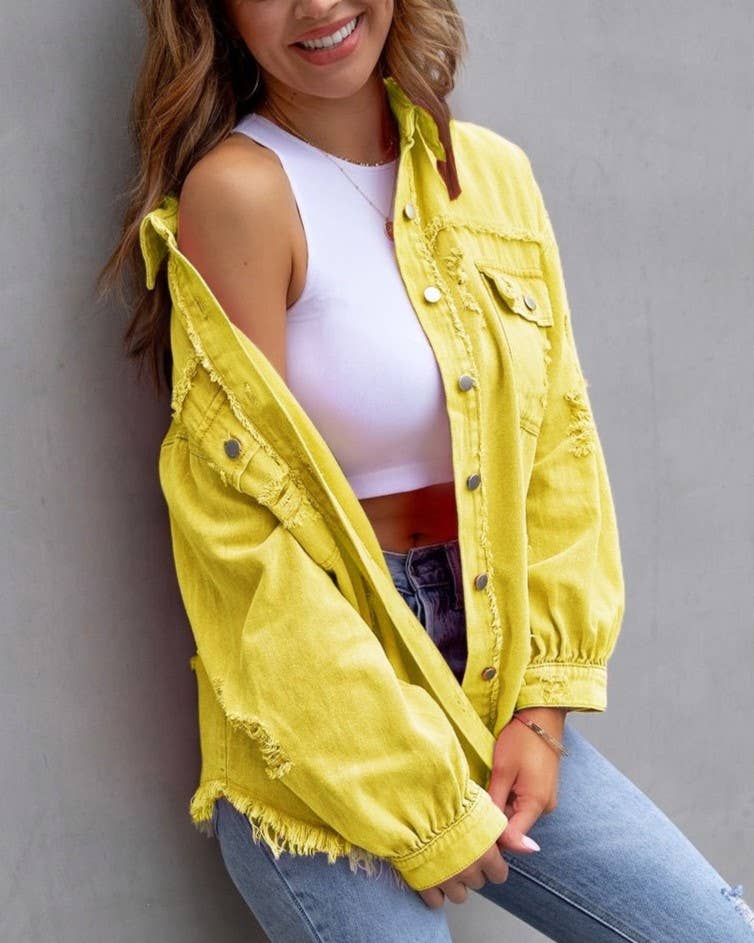 Ripped Long-Sleeved Denim Jacket