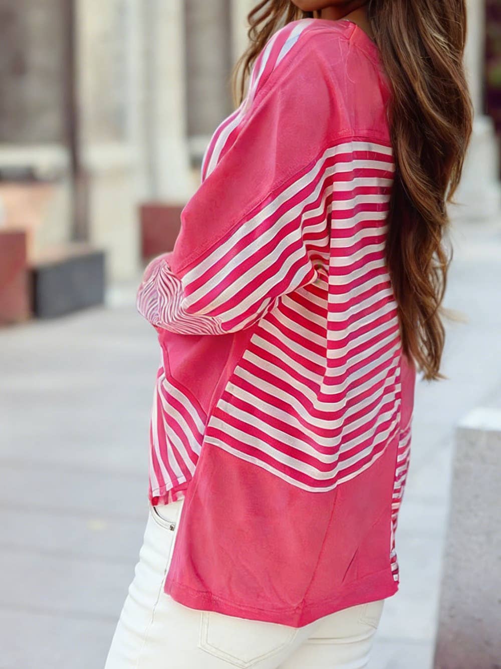 Pink Stripe Long Sleeve Top