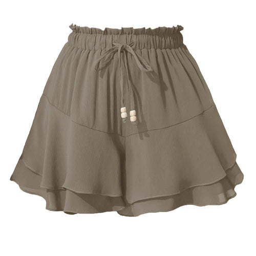 Drawstring tiered ruffle skirt beach boho skort