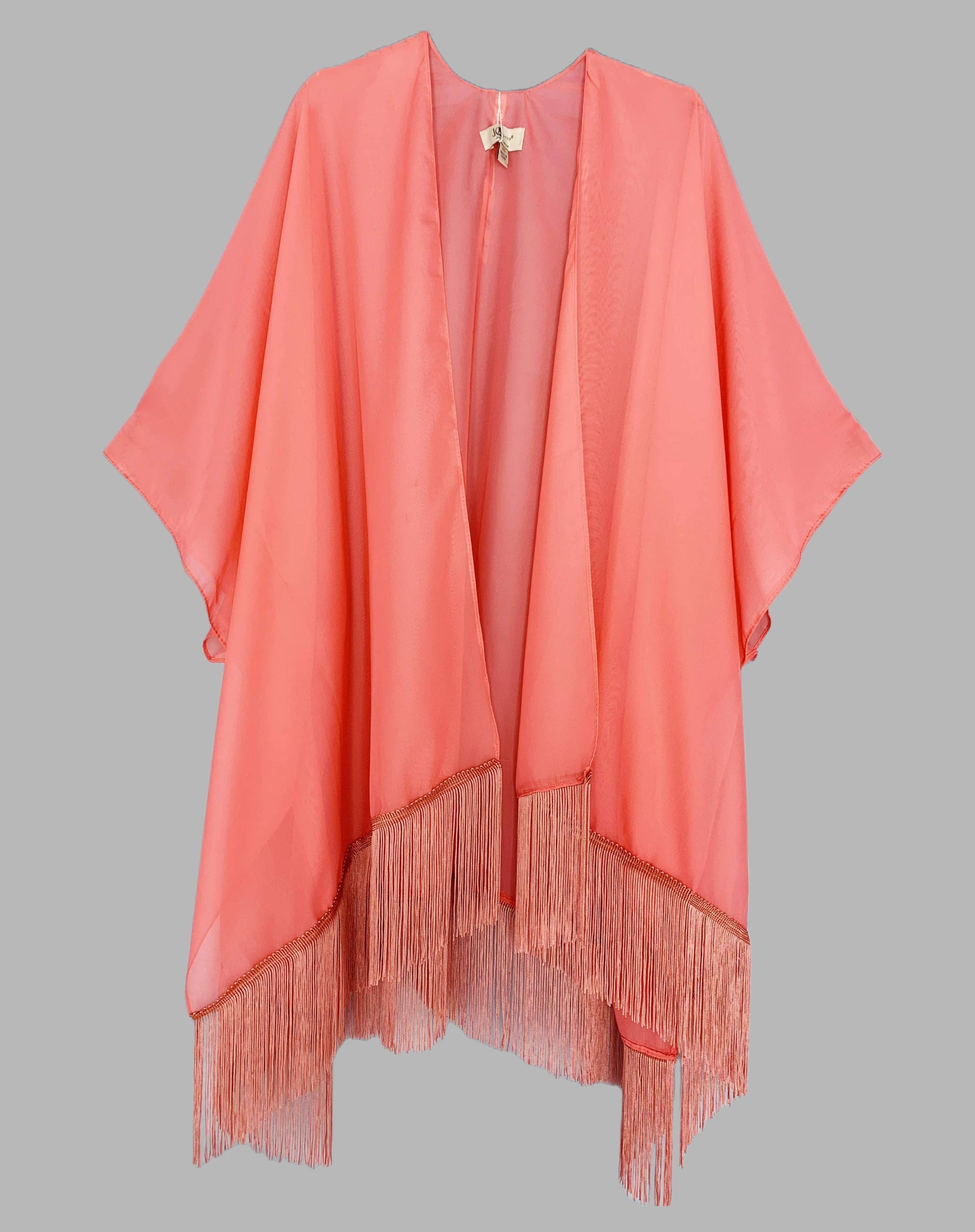 22 Colors-JC070901 Fringe-Detailed Solid Chiffon Kimono