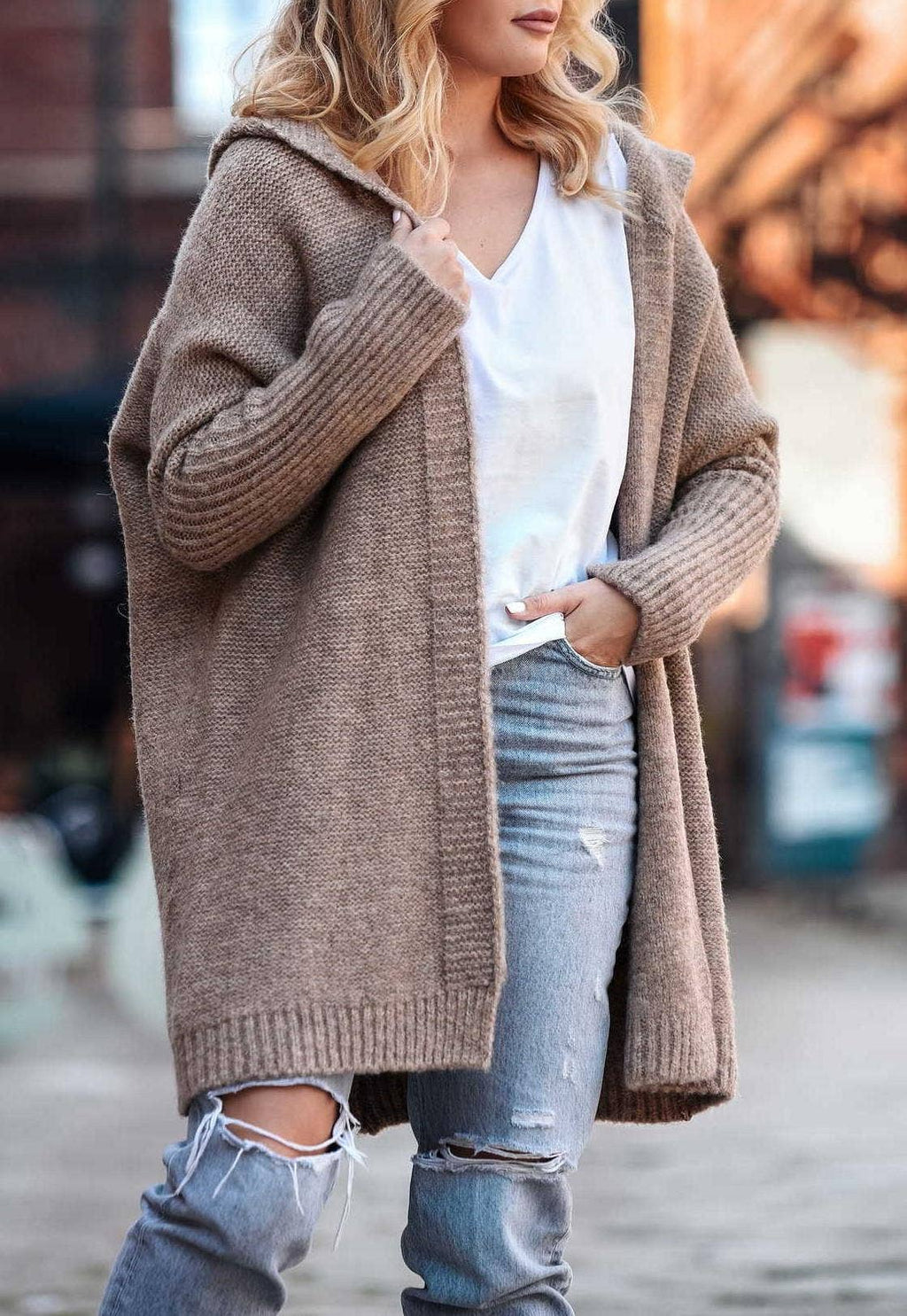 Thickened hoodie knitted cardigan