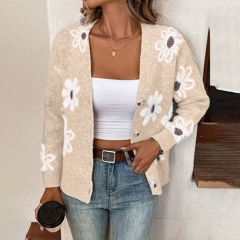 Floral Button Front Cardigan